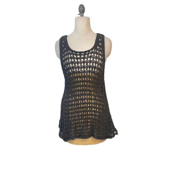 Pure Handknit Gray Open Weave Sleeveless sweater Small Medium - Picture 1 of 5